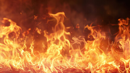 Fototapeta premium Flames dance in vibrant display of orange and yellow, creating mesmerizing and intense fire background. heat and energy evoke sense of warmth and power