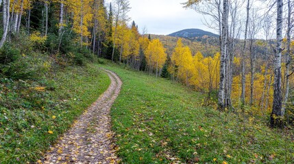 Fototapeta premium Autumn forest trail winding uphill