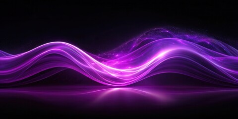 Abstract Purple Energy Wave Swirling Across a Dark Background with Glowing Particles and Reflective Surface