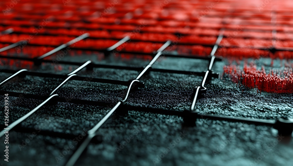 Poster abstract grid texture, red and dark teal, close-up view, background of network