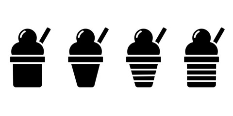 Vector illustrations of ice cream in various forms including cones, popsicle, and cup. Ice cream Icon Set. Ice Cream Vector Icon in line style design.