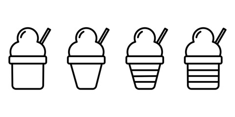 Vector illustrations of ice cream in various forms including cones, popsicle, and cup. Ice cream Icon Set. Ice Cream Vector Icon in line style design.