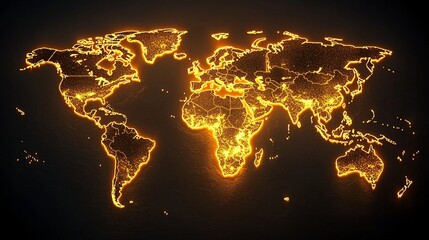 Illuminated world map with glowing lines showcasing global connections against dark background