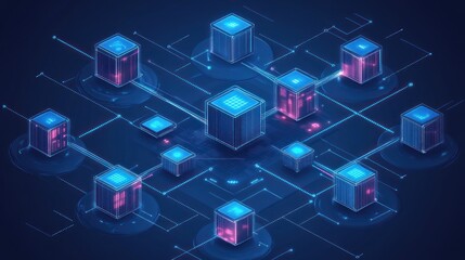 Fototapeta premium Global Network Data Cubes, Digital Landscape