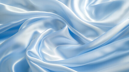 Obraz premium Soft blue satin fabric draped elegantly, showcasing smooth texture and gentle folds. Ideal for fashion, upholstery, or decorative purposes