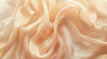Fototapeta premium Soft, flowing fabric in light peach color, creating elegant waves and textures. Ideal for fashion, interior design, or artistic backgrounds