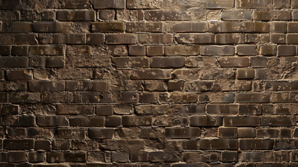 Textured brown brick wall with uneven surface and rustic appearance, ideal for backgrounds or architectural designs