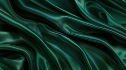 Obraz premium Luxurious green satin fabric with smooth, flowing texture and elegant drapes. rich color and sheen create sophisticated and opulent appearance, perfect for various design applications