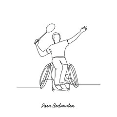 One continuous line drawing of Para Badminton sport vector illustration. Para Badminton sport design in simple linear continuous style vector concept. Sports themes for your asset education design.