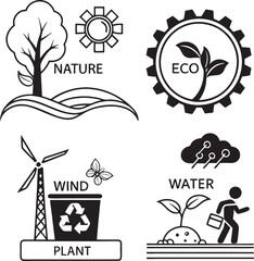 Eco-Friendly Nature and Renewable Energy Vector Icons