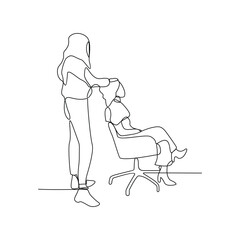 One continuous line drawing of a barber is shaving his customer in the barbershop vector illustration. Barbershop activity illustration in simple linear style vector design concept. God design asset.