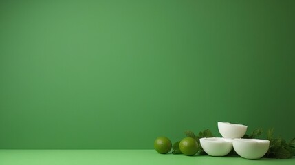 Preparing fresh lime and coconut ingredients for drinks kitchen food photography minimalist top view culinary art