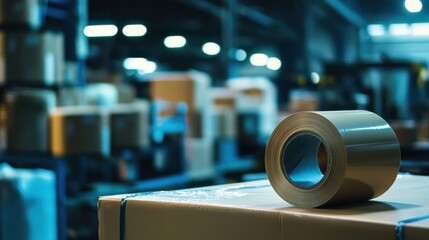 Brown Packing Tape on Cardboard Boxes in Warehouse Environment