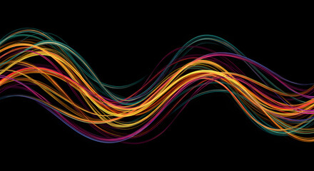 Multicolored Wavy Lines on Black Background