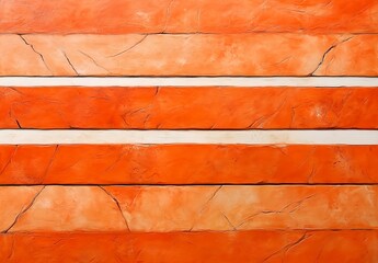 Vibrant orange wall with three white stripes, a textured masterpiece!