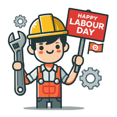 Happy Labour Day Cartoon Worker