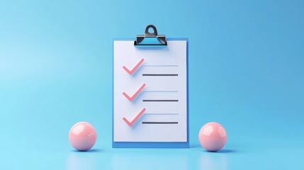 Checklist with check marks and pink balls on a blue background ideal for organization and planning needs
