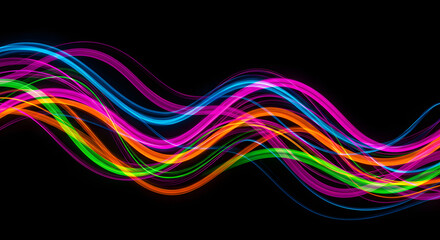 Multicolored Wavy Lines on Black Background