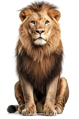 Obraz premium Majestic Male Lion with a Regal Mane Standing Proudly Against a White Background, Showcasing the Beauty and Strength of the King of the Jungle