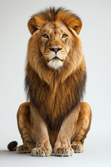 Fototapeta premium Majestic Male Lion with a Regal Mane Standing Proudly Against a White Background, Showcasing the Beauty and Strength of the King of the Jungle
