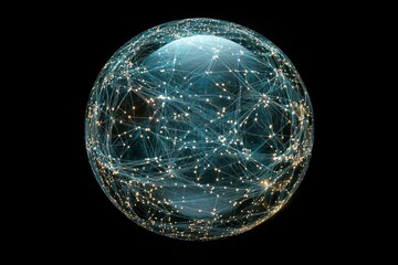 Naklejka premium Global network sphere, glowing nodes and lines. Illustrates interconnectedness, global communication, or data flow.