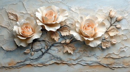 Three intricately crafted 3D roses with textured background, showcasing artistic floral design