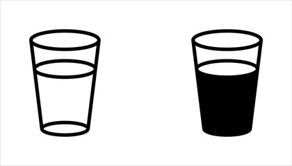 water glass icon set, Glass of water and water drop line icon. vector illustration on white background