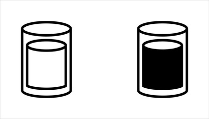 water glass icon set, Glass of water and water drop line icon. vector illustration on white background