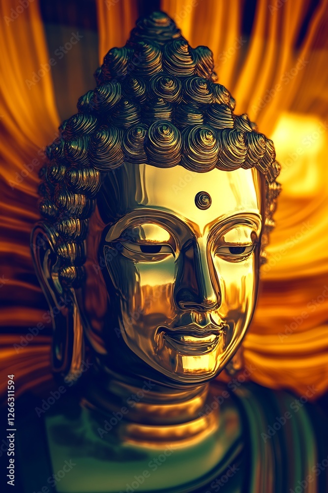 Poster Stunning close-up of a golden Buddha statue radiating serenity and calmness with intricate design details : Generative AI
