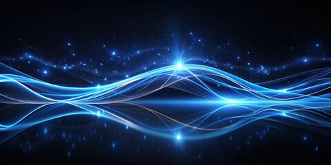 Fototapeta premium Abstract Blue Energy Wave with Glowing Particles and Reflective Surface