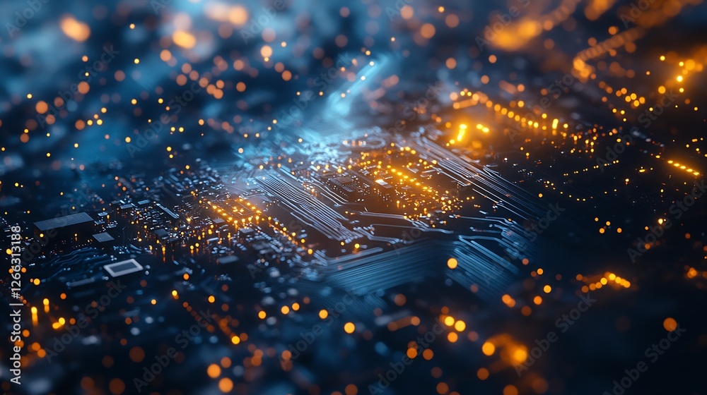 Aufkleber High-resolution image of an illuminated circuit board showcasing intricate designs and glowing sections : Generative AI
