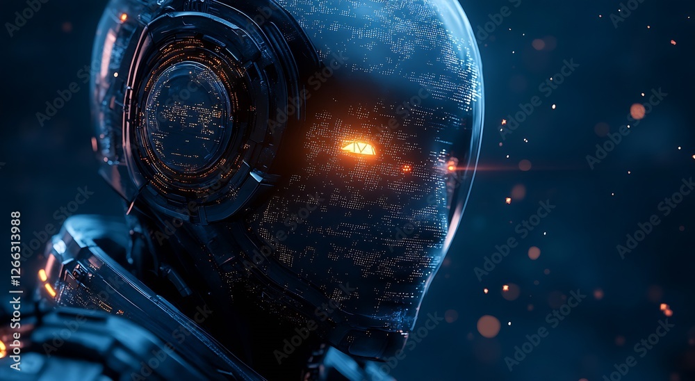 Leinwandbilder close-up of a futuristic robot face with high-tech features and ambient lighting effects : generativ
