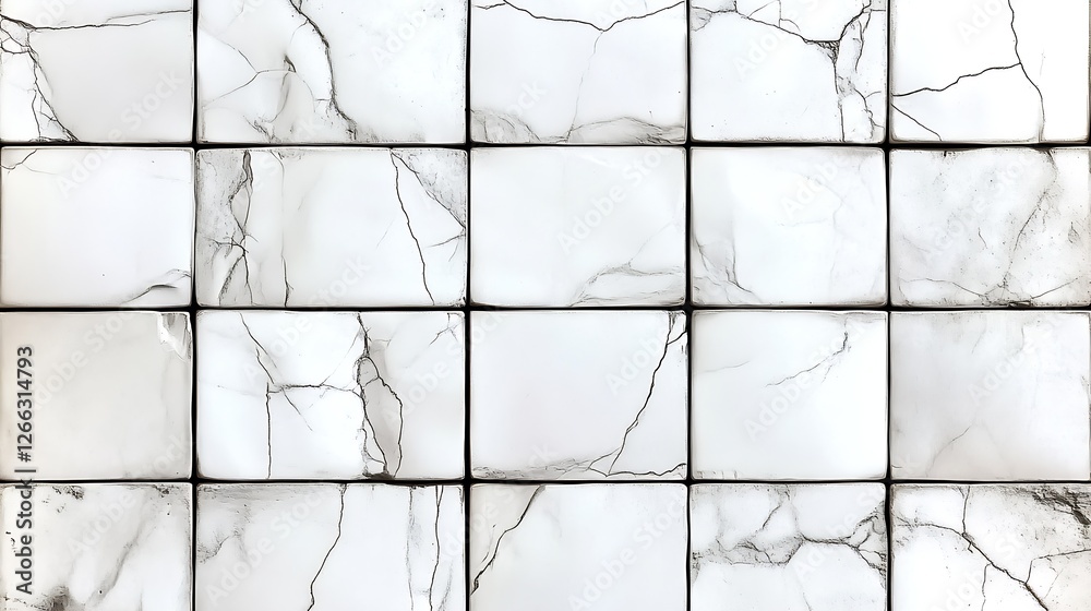 Aufkleber elegant tile design featuring white marble pattern with unique cracks and textures for modern decor 