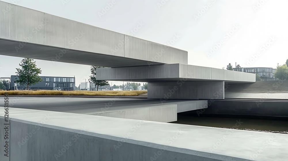 Leinwandbilder modern architectural design of a sleek concrete bridge structure over calm water : generative ai
