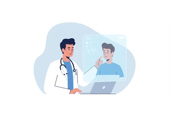 Telemedicine Consultation. A doctor and patient engage in a virtual consultation using video technology. Ideal for healthcare, remote services, and digital health themes.