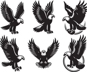  Set of eagles silhouettes Design element for label, emblem, sign, poster, t shirt. Vector image