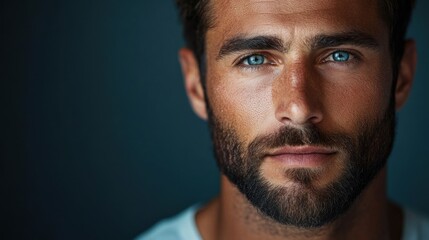 Obraz premium Closeup Portrait of a Man with Blue Eyes and Beard