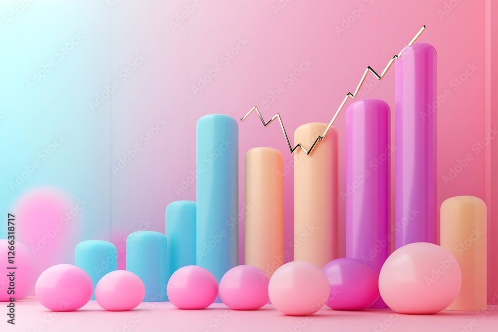 Leinwandbilder elegant and modern finance visualization with colorful pillar graphs and soft cloud elements in cont