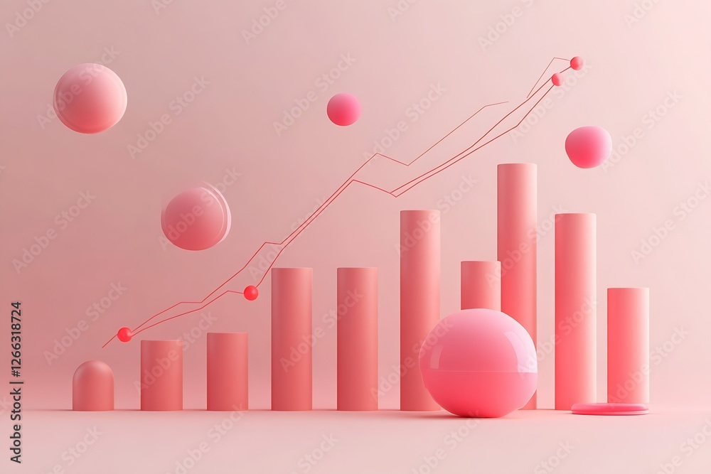 Aufkleber Stylish pink financial growth chart with abstract spheres depicting upward trends in business metrics : Generative AI