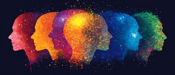 Colorful human head silhouettes