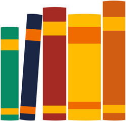 Colorful vector illustration of books standing and leaning, perfect for education, library, and literacy materials.