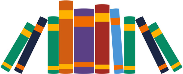 Colorful vector illustration of books standing and leaning, perfect for education, library, and literacy materials.