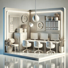 3D Glossy Minimalist Workspace Design for Creative Meetings