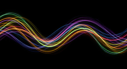 Multicolored Wavy Lines on Black Background