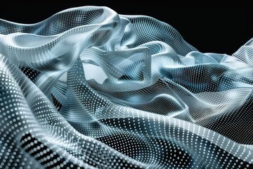 Abstract silver mesh waving on black background; futuristic, modern design for technology presentation
