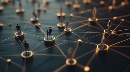 Global Network Connection People linked, dark background, teamwork concept, website banner