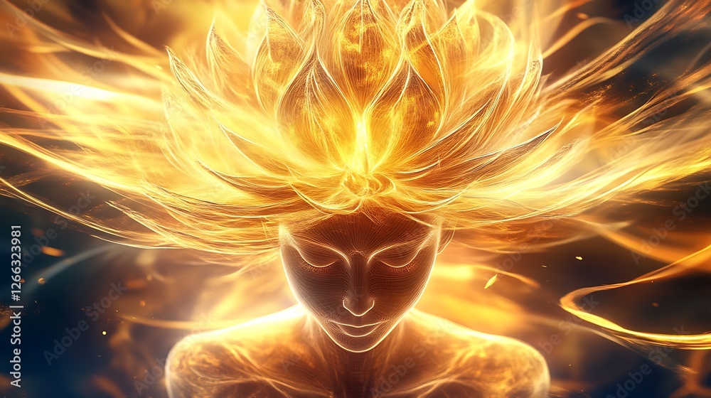 Aufkleber mesmerizing portrait of a luminescent being emitting energy with flowing hair and light : generative