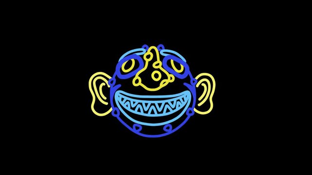 
A 2D animation video based on traditional Asian masks. A humorous depiction of a drunk person's face. A PNG video that can be looped.