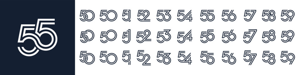 collection of creative number 50 to 59 logo designs. abstract design vector illustration
