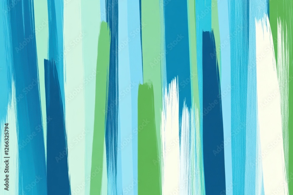 Poster vertical abstract lines capture the essence of gentle spring rain in soothing shades of blue and gre